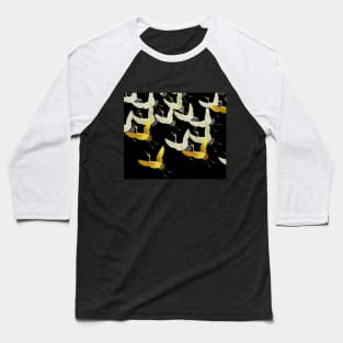 GOLD YELLOW WHITE FLYING CRANES IN BLACK Japanese Pattern Baseball T-Shirt